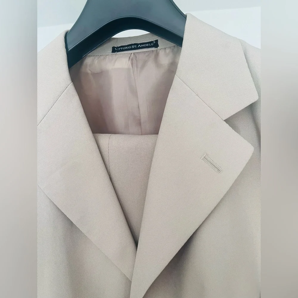NEW Mens Vittorio St. Angelo Beige Cream 3 Button Suit Pants Size 42R 36W NWT